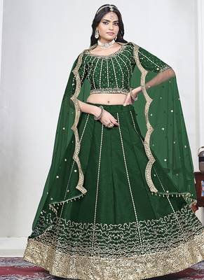 Green Art Silk Embroidered Lehenga Choli 1