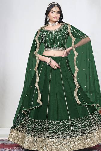 Green Art Silk Embroidered Lehenga Choli