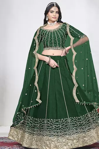 Green Art Silk Embroidered Lehenga Choli