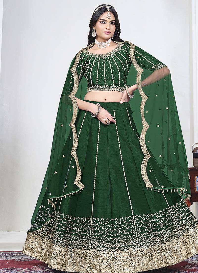 Green Art Silk Embroidered Lehenga Choli