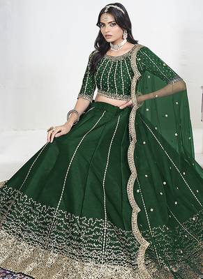 Green Art Silk Embroidered Lehenga Choli 3