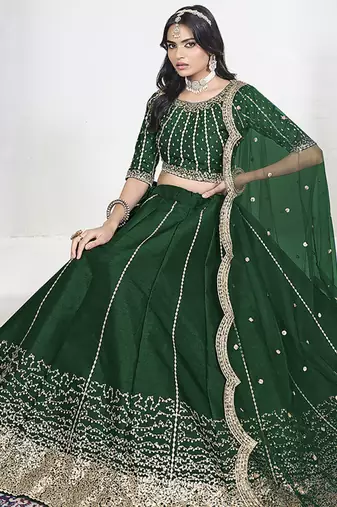 Green Art Silk Embroidered Lehenga Choli