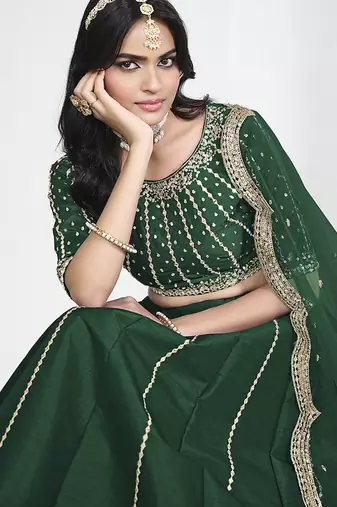 Green Art Silk Embroidered Lehenga Choli