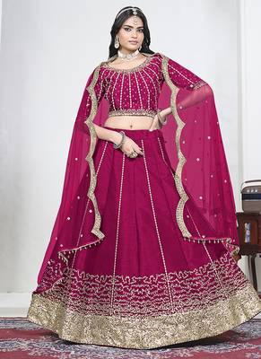 Rani Pink Art Silk Embroidered Lehenga Choli 1