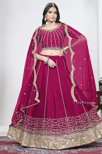 Rani Pink Art Silk Embroidered Lehenga Choli