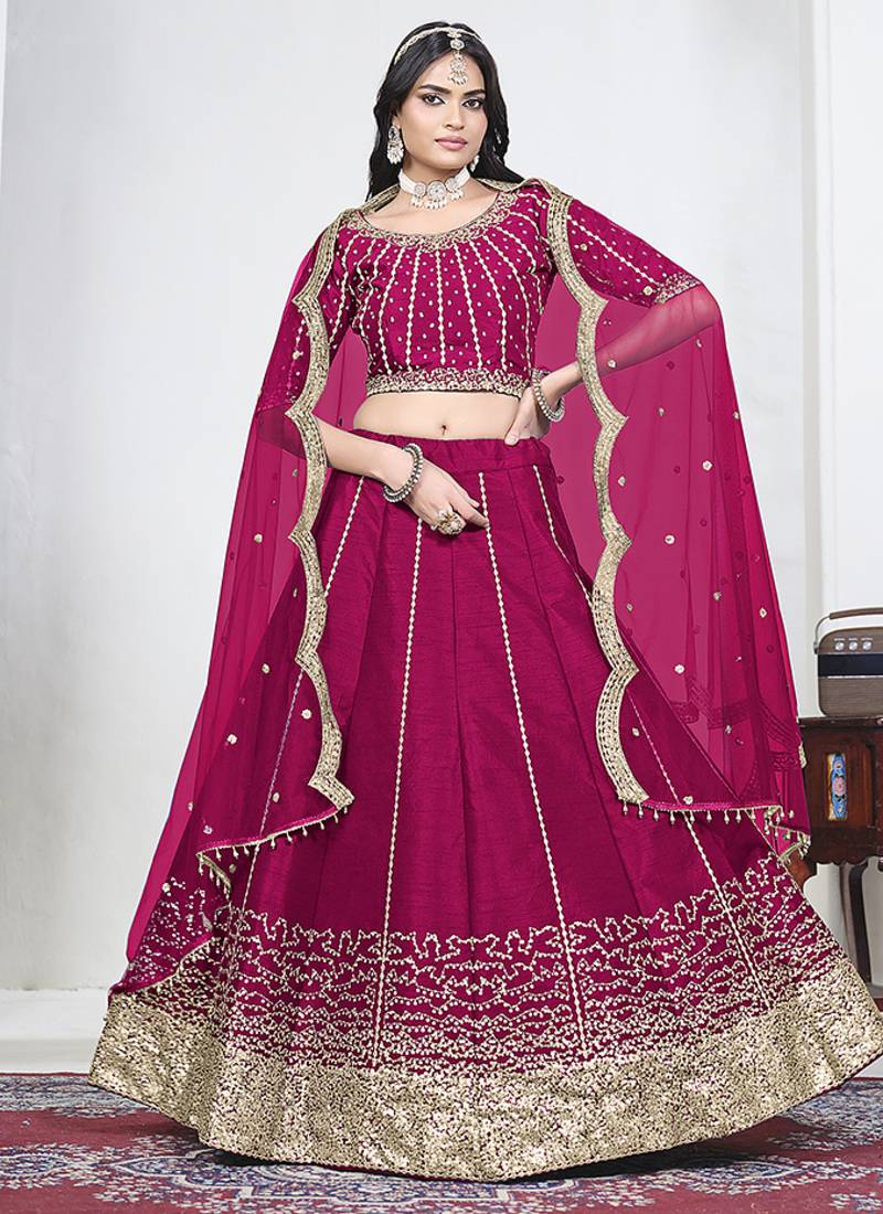 Rani Pink Art Silk Embroidered Lehenga Choli