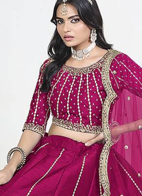 Rani Pink Art Silk Embroidered Lehenga Choli 3