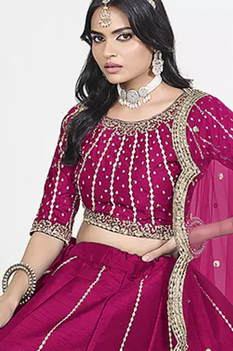 Rani Pink Art Silk Embroidered Lehenga Choli