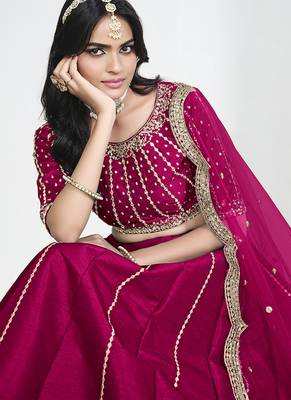 Rani Pink Art Silk Embroidered Lehenga Choli 4