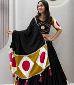 Black Color Gota patti lace & Print Lace Cotton Navratri Lahenga Choli Set