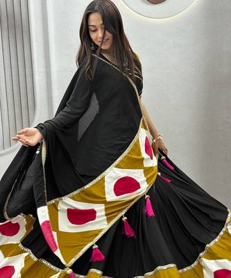 Black Color Gota patti lace & Print Lace Cotton Navratri Lahenga Choli Set 2