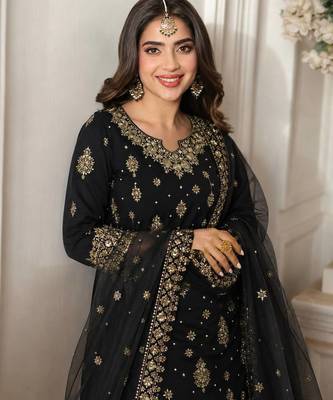 Black Color Embroidery And  Sequence Work Faux Georgette Salwar Suit 2