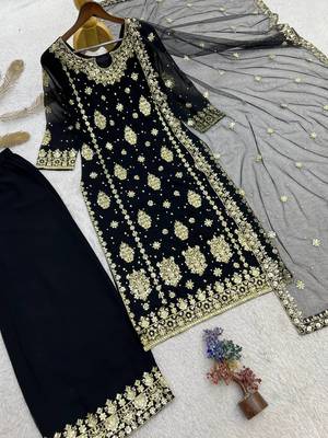 Black Color Embroidery And  Sequence Work Faux Georgette Salwar Suit 3