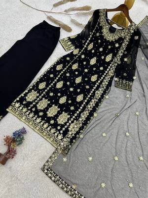 Black Color Embroidery And  Sequence Work Faux Georgette Salwar Suit 4