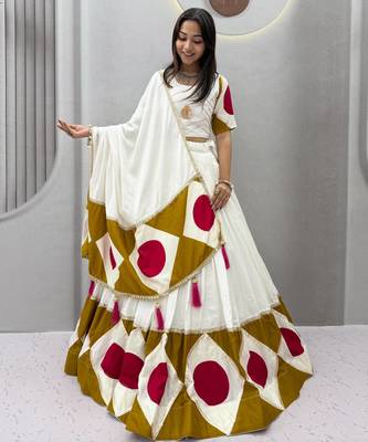 White Gota patti lace & Print Lace Cotton Navratri Lahenga Choli Set 1