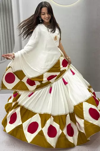White Gota patti lace & Print Lace Cotton Navratri Lahenga Choli Set
