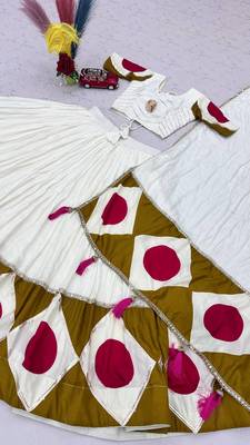 White Gota patti lace & Print Lace Cotton Navratri Lahenga Choli Set 5