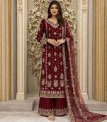 Maroon Color Embroidery And  Sequence Work Faux Georgette Salwar Suit