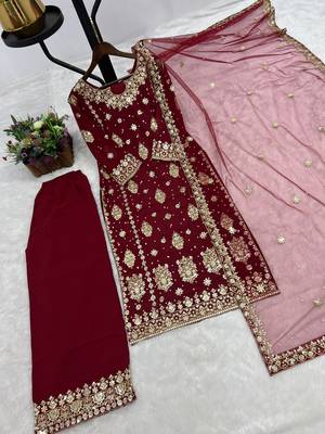 Maroon Color Embroidery And  Sequence Work Faux Georgette Salwar Suit 3