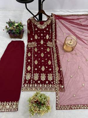 Maroon Color Embroidery And  Sequence Work Faux Georgette Salwar Suit 4