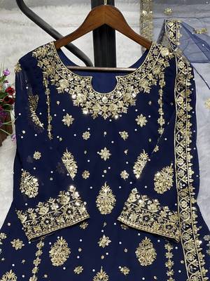 Navy Blue Color Embroidery And  Sequence Work Faux Georgette Salwar Suit 2