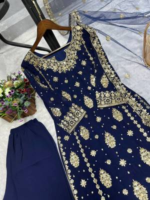 Navy Blue Color Embroidery And  Sequence Work Faux Georgette Salwar Suit 3