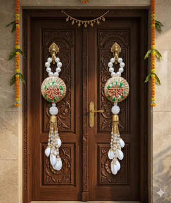 Decorative Shubh Labh Sikka Chudi with Latkan Hanging | Handmade Toran Door Hanging Decor (Pack of 2) 1
