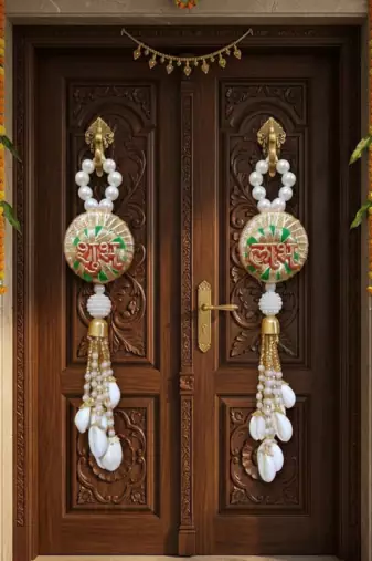 Decorative Shubh Labh Sikka Chudi with Latkan Hanging | Handmade Toran Door Hanging Decor (Pack of 2)