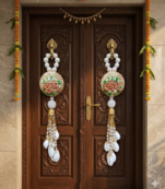 Decorative Shubh Labh Sikka Chudi with Latkan Hanging | Handmade Toran Door Hanging Decor (Pack of 2)