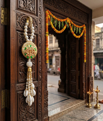 Decorative Shubh Labh Sikka Chudi with Latkan Hanging | Handmade Toran Door Hanging Decor (Pack of 2) 2