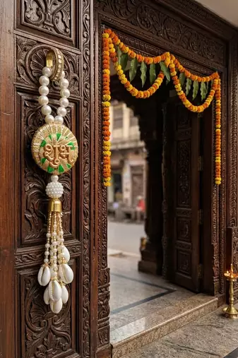 Decorative Shubh Labh Sikka Chudi with Latkan Hanging | Handmade Toran Door Hanging Decor (Pack of 2)