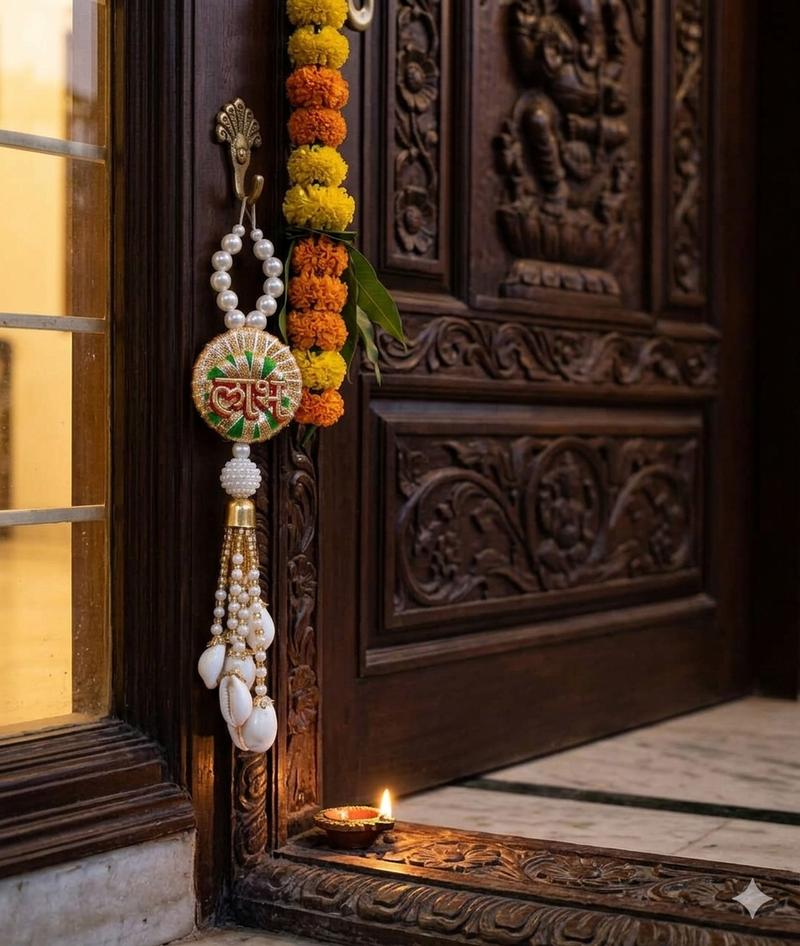 Decorative Shubh Labh Sikka Chudi with Latkan Hanging | Handmade Toran Door Hanging Decor (Pack of 2)