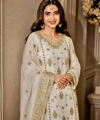 White Color Embroidery And  Sequence Work Faux Georgette Salwar Suit 2
