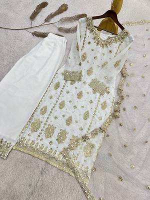 White Color Embroidery And  Sequence Work Faux Georgette Salwar Suit 3