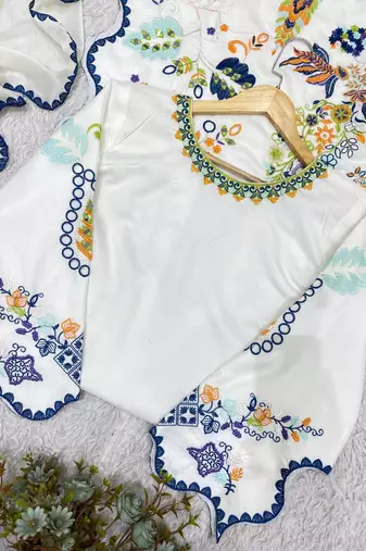 white color embroidery  work and sequins work silk blend salwar suit