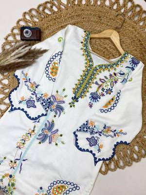 white color embroidery  work and sequins work silk blend salwar suit 3