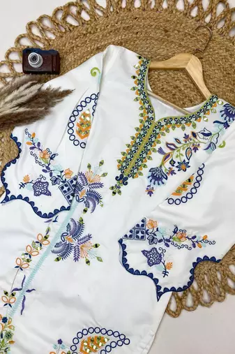 white color embroidery  work and sequins work silk blend salwar suit
