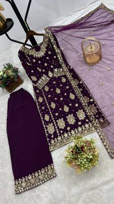 Wine Color Embroidery And  Sequence Work Faux Georgette Salwar Suit 4