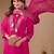 Rani Pink cotton blend embellished kurta set