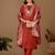 Rust cotton blend embellished kurta set