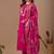 Rani Pink cotton blend embellished kurta set