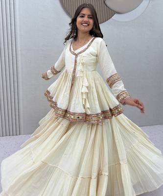 Off-White Multi Lace Cotton Navratri Lahenga Choli and Kediyu  3