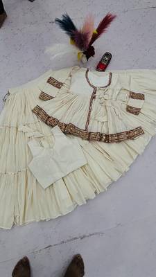 Off-White Multi Lace Cotton Navratri Lahenga Choli and Kediyu  4
