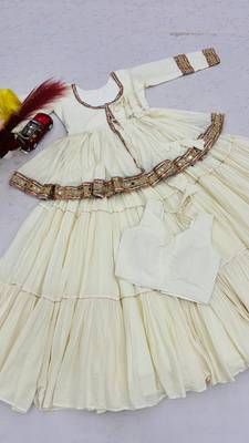 Off-White Multi Lace Cotton Navratri Lahenga Choli and Kediyu  5