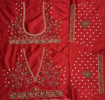 red color Embroidered Peacock and thread Real Mirror Handwork Sequins work silk blend Lehenga Choli set 5