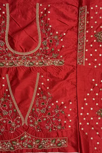 red color Embroidered Peacock and thread Real Mirror Handwork Sequins work silk blend Lehenga Choli set