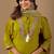 Lime cotton blend embellished kurta set