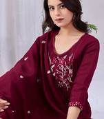 Maroon cotton embroidered kurta set