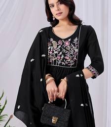 Black cotton embroidered kurta set