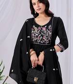 Black cotton embroidered kurta set